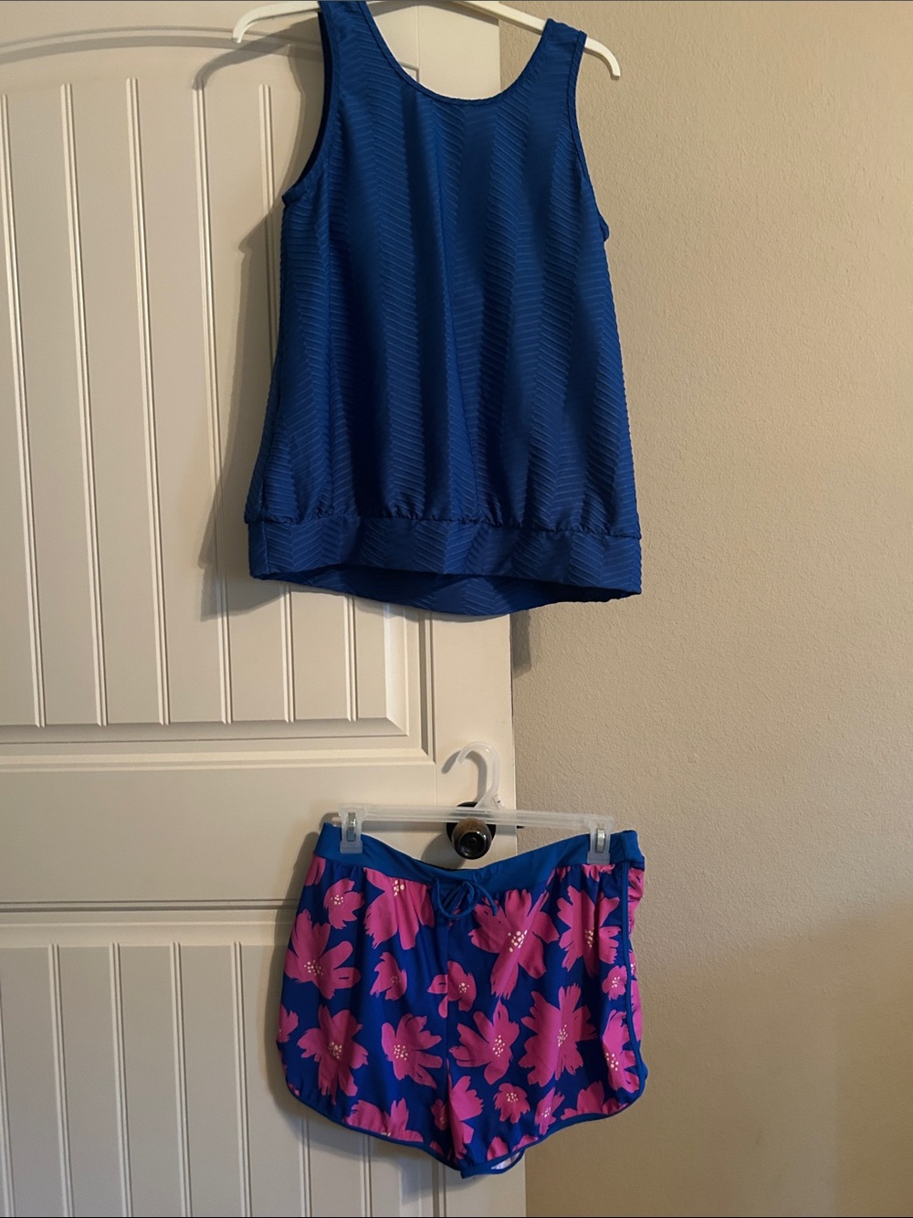 Womens modlily Blue Tank Top and Pink Floral swim Shorts Set